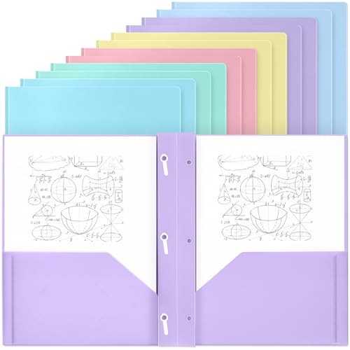 Yeaqee Kunststoff-Ordner mit Taschen und Zinken, Kunststoffordner mit 2 Taschen, für Büro, Schule, Studenten, Lehrer, Büroangestellte (Pastell), 12 Stück von Yeaqee