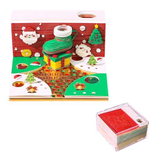 2026 Zeit-Stück-Kalender,3D-Abreißkalender,Weihnachten DIY-Notizen Papierskulptur papier Schnitzkunst-Memo-Pad-Notizblock für Kreative Schreibtisch-Kunstdekoration von Yearninglife