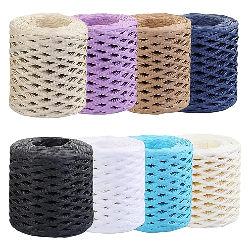 Bast Papier Bänd,Raffia Bast Band Geschenkband 8 Rolle,Bast Geschenkband,8 Einfarbige Farben Handwerk Raffia Paper Schnur,Craft Verpackung Papier Bindfäden,für Basteldekoration, Weben, Bündeln von Yearninglife