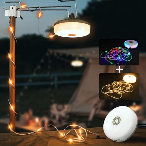 Camping Lichterkette Aufrollbar, Wasserdichte Tragbare LED Lichterkette 10m,2-in-1 USB Wiederaufladbare Outdoor-Lichterkette,Camping-Lichter, Einstellbare Helligkeit Für Outdoor Camping Hof Dekor von Yearninglife