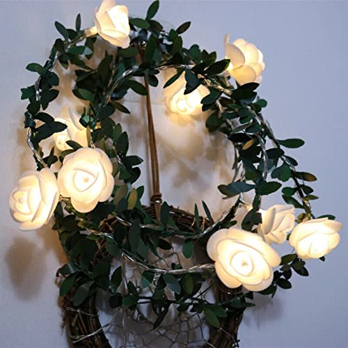Yearninglife LED Lights Roses, Warmweiß Rosenblüten Deko Blumen-Lichterketten mit grünen Blättern Feiertagsbeleuchtung für Geburtstag Party Hochzeit Weihnachten (1,5 meter 10 LED) von Yearninglife