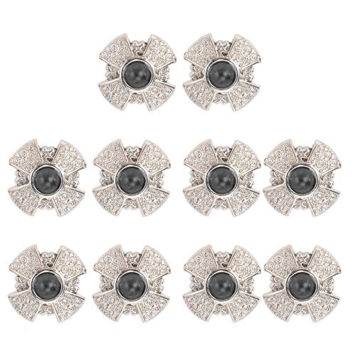 Yechiry 10er Set Gekreuzte Knöpfe mit Schraubverschluss, Dekorative Nieten mit Bunten Edelsteinen und Floralen Gravuren für Ledersättel, Weintaschen (BLACK) von Yechiry