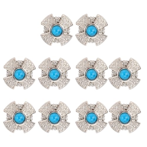 Yechiry 10er Set Gekreuzte Knöpfe mit Schraubverschluss, Dekorative Nieten mit Bunten Edelsteinen und Floralen Gravuren für Ledersättel, Weintaschen (BLUE) von Yechiry
