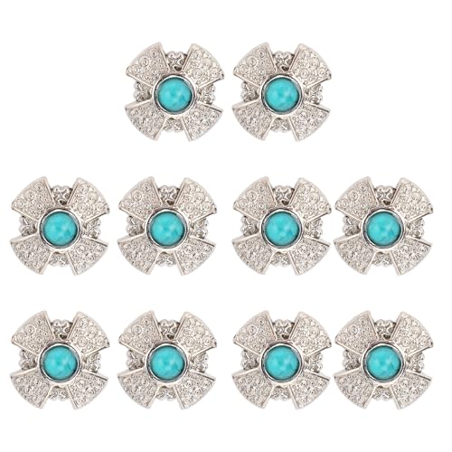 Yechiry 10er Set Gekreuzte Knöpfe mit Schraubverschluss, Dekorative Nieten mit Bunten Edelsteinen und Floralen Gravuren für Ledersättel, Weintaschen (GREEN) von Yechiry