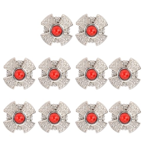 Yechiry 10er Set Gekreuzte Knöpfe mit Schraubverschluss, Dekorative Nieten mit Bunten Edelsteinen und Floralen Gravuren für Ledersättel, Weintaschen (Rot) von Yechiry