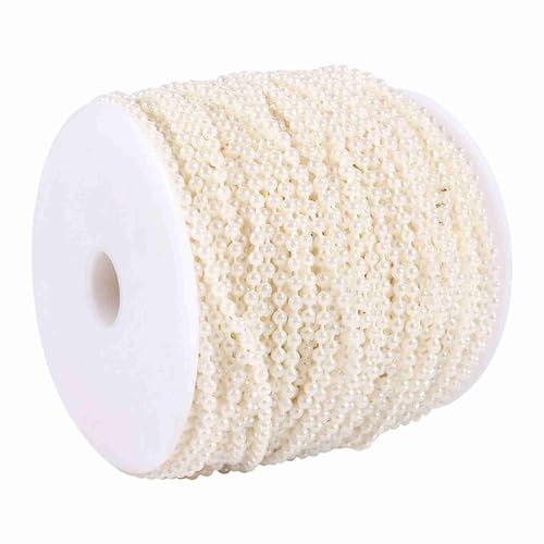 Yechiry 50 M 3 Mm Perlenperlen, Faux Pearl Perlen Roll Strang, Künstliche Kettenschnur Girlanddekor mit 50 M Länge für Hochzeit, Party, Vasen, DIY -Handwerkdekoration (Beige) von Yechiry