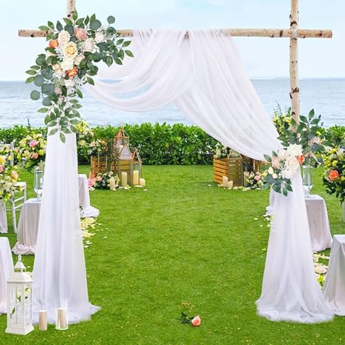 YedZen Hochzeit Weiße Vorhang, 1 Stück 1,6x6m Chiffon Hochzeitsbogen Tüllstoff, Hochzeiten Drapierstoff Querbehang Freihanddeko für Wohnzimmer Gardinen, Zeremonie Party, Hochzeitsdekoration von YedZen