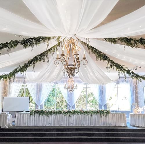 YedZen Hochzeit Weiße Vorhang, 6 Stück 1,6x6m Hochzeitsbogen Tüllstoff, Hochzeiten Drapierstoff Querbehang Freihanddeko für Wohnzimmer Gardinen, Zeremonie Party, Hochzeitsdekoration von YedZen