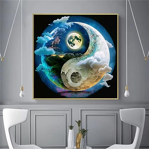 5D Diamond Painting Set Yin-Yang-Mond-Szenerie,Diamant Painting Bilder Kit DIY Malen nach Zahlen Erwachsene Stickerei Kreuzstich Voll Strass Kristall Diamant Kunst Handwerk für Home Wand-Decor 40x40cm von Yeecer