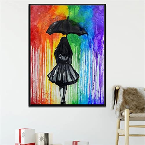 DIY Diamond Painting,Buntes Regenschirm-Mädchen 5D Adult Kinder Diamant Painting Bilder Kits,Full Drill Strass Stickerei Kreuzstich Diamant Malerei Leinwand Mosaik Home Wall Decor Round Drill,30x50cm von Yeecer