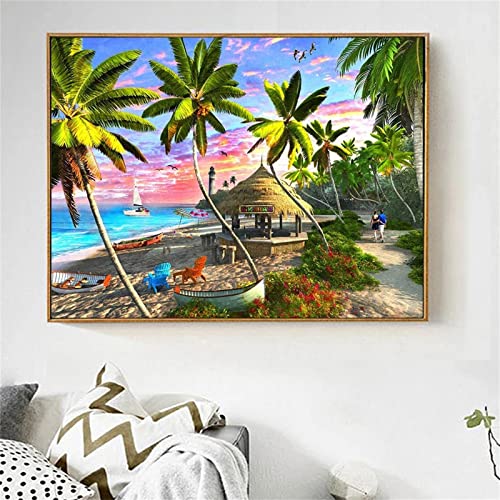 DIY Diamond Painting,Strandlandschaft am Meer 5D Adult Kinder Diamant Painting Bilder Kits,Full Drill Strass Stickerei Kreuzstich Diamant Malerei Leinwand Mosaik Home Wall Decor Round Drill,50x70cm von Yeecer