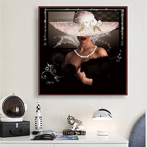 DIY Diamond Painting Weißer Hut Dame 5D Adult Kinder Diamant Painting Bilder Kits,Full Drill Strass Stickerei Kreuzstich Diamant Malerei Mosaik Kunsthandwerk für Home Wall Decor Square drill,40x40cm von Yeecer