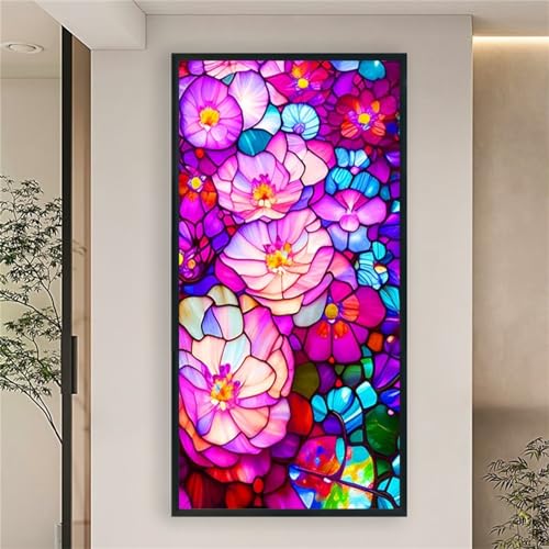 Diamond Painting Buntes Glas Blumen,Groß Diamant Painting Bilder Set 5D DIY Erwachsene Kinder Full Rundbohrer Stickerei Kreuzstich Malen nach Zahlen Kunst Handwerk Home Wohnzimmer Wand Dekor 40x80cm von Yeecer