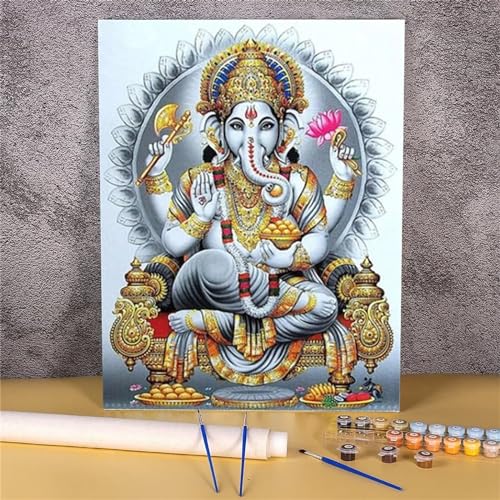 Indien Ganesha Malen nach Zahlen Erwachsene ohne Rahmen Malen Nach Zahlen Kits DIY Ölgemälde Leinwand Gemälde Set mit Pinsels und Farbe Acryl Malerei für Erwachsene Geschenk für Home Deko,40x50cm von Yeecer