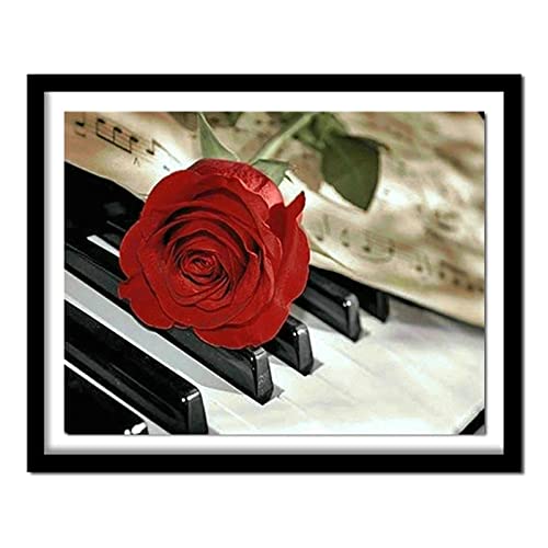 Yeecer DIY Diamond Painting,Piano Rose Blumen 5D Adult Kinder Diamant Painting Bilder Kits,Full Drill Strass Stickerei Kreuzstich Diamant Malerei Leinwand Mosaik Home Wall Decor Square Drill,25x45cm von Yeecer