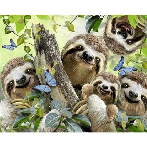 Yeecer Faultier Malen nach Zahlen Erwachsene mit Rahmen Malen Nach Zahlen Kits DIY Ölgemälde Leinwand Gemälde Set mit Pinsels und Farbe Acryl Malerei für Erwachsene Geschenk für Home Deko,60x75cm von Yeecer