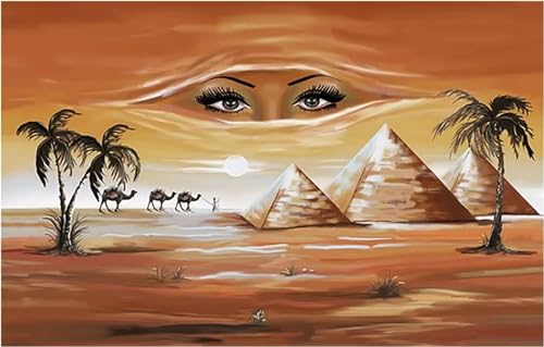 Yeecer Malen Nach Zahlen Erwachsene Ägyptische Pyramiden-Szenerie,DIY Ölmalerei Handgemalt Kits für Erwachsene,Ölgemälde Leinwand Set mit Pinsels und Farbe Home Wand Dekor Geschenk,mit Rahmen 40x50cm von Yeecer