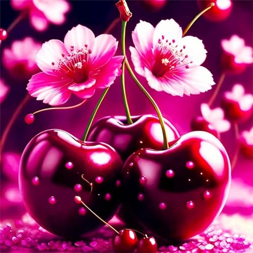 Yeecer Rote Kirsche Diamond Painting für Erwachsene,5D Obst Blumen Diamant Painting Bilder,DIY Runder Diamanten Malerei Set Stickerei Kreuzstich Geschenke für Home Wand Dekoration 30x30cm von Yeecer