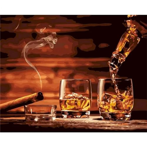 Yeecer Whisky Malen nach Zahlen Erwachsene mit Rahmen Malen Nach Zahlen Kits DIY Ölgemälde Leinwand Gemälde Set mit Pinsels und Farbe Acryl Malerei für Erwachsene Geschenk für Home Deko,50x65cm von Yeecer