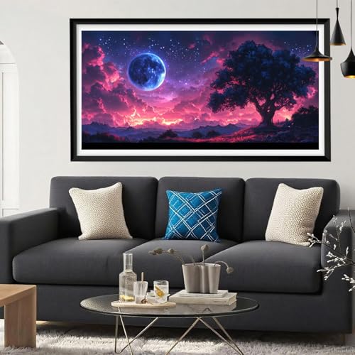5D Diamond Painting Baum, Mond Diamond Painting Erwachsene Bastelset, DIY Vollbohrer Diamant Malerei Basteln Erwachsene Anfänger Kreativ Set für Zimmer Deko Schlafzimmer Geschenke 100x200cm Y6-266 von Yeefion