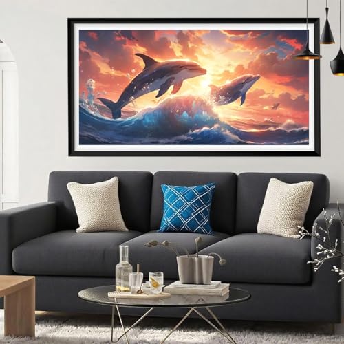 5D Diamond Painting Delphin, Wolke Diamond Painting Erwachsene Bastelset, DIY Vollbohrer Diamant Malerei Basteln Erwachsene Anfänger Kreativ Set für Zimmer Deko Geschenke für Frauen 100x200cm Y6-242 von Yeefion