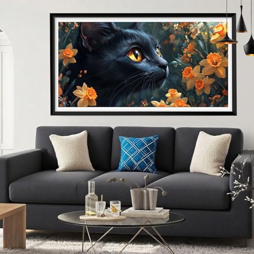5D Diamond Painting Katze, Orchidee Diamond Painting Erwachsene Bastelset, DIY Vollbohrer Diamant Malerei Basteln Erwachsene Anfänger Kreativ Set für Zimmer Deko Geschenke für Frauen 80x160cm Y6-140 von Yeefion