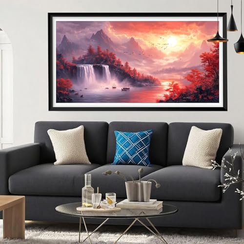 5D Diamond Painting Landschaft, Rot Diamond Painting Erwachsene Bastelset, DIY Vollbohrer Diamant Malerei Basteln Erwachsene Anfänger Kreativ Set für Zimmer Deko Geschenke für Frauen 100x200cm Y6-296 von Yeefion