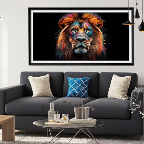 5D Diamond Painting Löwe, Tier Diamond Painting Erwachsene Bastelset, DIY Vollbohrer Diamant Malerei Basteln Erwachsene Anfänger Kreativ Set für Zimmer Deko Schlafzimmer Geschenke 100x200cm Y6-218 von Yeefion