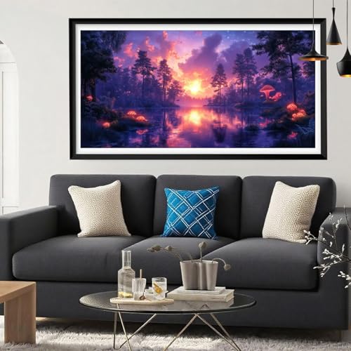 5D Diamond Painting See, Wald Diamond Painting Erwachsene Bastelset, DIY Vollbohrer Diamant Malerei Basteln Erwachsene Anfänger Kreativ Set für Zimmer Deko Schlafzimmer Geschenke 100x200cm Y6-257 von Yeefion