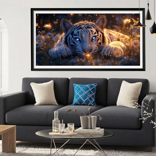 5D Diamond Painting Tiger, Tier Diamond Painting Erwachsene Bastelset, DIY Vollbohrer Diamant Malerei Basteln Erwachsene Anfänger Kreativ Set für Zimmer Deko Schlafzimmer Geschenke 100x200cm Y6-203 von Yeefion