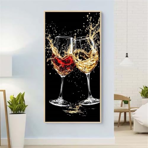5D Diamond Painting Wein Diamond Painting Set Erwachsene, Tasse Diamant Painting Bilder Kinder, DIY Diamond Dots Dimond Painting Cross Stitch Stickerei Kunsthandwerk, Geschenke für Wanddeko 13x27inch von Yeefion