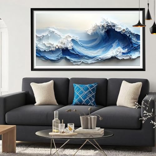 Diamond Painting Abstrakt Diamant Painting Bilder Meereswellen Full Drill Bastelset Erwachsene Anfänger 5D DIY Strass Kristall Kunst Malerei, Stickerei Kreuzstich für Wanddeko Aesthetic 100x200 Y6-213 von Yeefion