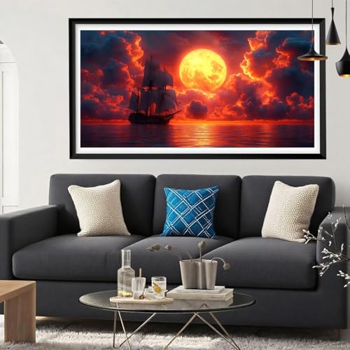Diamond Painting Mond Diamant Painting Bilder Segelboot Full Drill Bastelset Erwachsene Anfänger 5D DIY Strass Kristall Kunst Malerei, Stickerei Kreuzstich für Zimmer Deko Aesthetic 60x120 Y6-123 Diamond Painting Mond Diamant Painting Bilder Segelboot Full Drill Bastelset Erwachsene Anfänger 5D DIY Strass Kristall Kunst Malerei, Stickerei Kreuzstich für Zimmer Deko Aesthetic 60x120 Y6-123 von Yeefion
