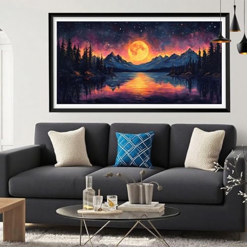 Diamond Painting Mond Diamond Painting Erwachsene Bergspitze Full Drill Cross Stickerei Malerei Kits Groß XXL 200x100, 5D DIY Diamant Malerei Kreativ Set für Erwachsene Anfänger,Deko Wohnzimmer Y6-232 von Yeefion