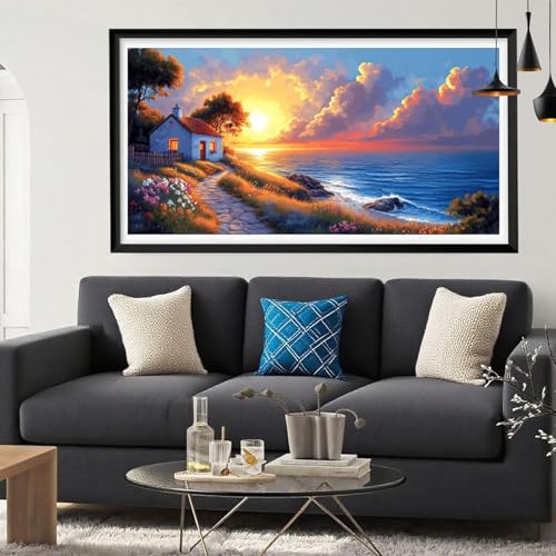 Diamond Painting Sonnenuntergang Diamant Painting Bilder Meer Full Drill Bastelset Erwachsene Anfänger DIY Strass Kristall Kunst Malerei, Stickerei Kreuzstich für Wanddeko Aesthetic 100 x 200 Y6-276 von Yeefion