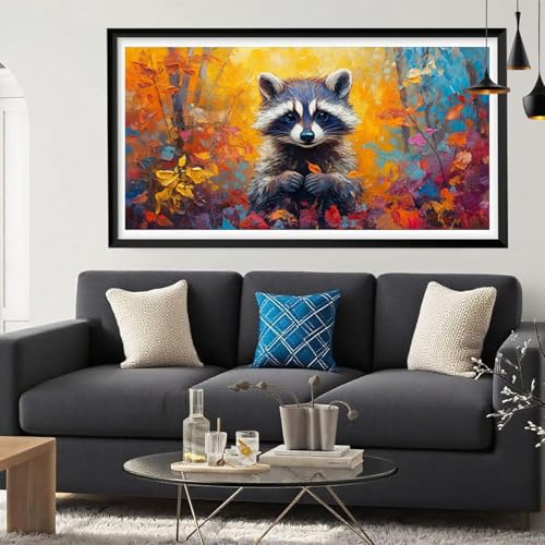 Diamond Painting Waschbär Diamond Painting Erwachsene Tier Full Drill Cross Stickerei Malerei Kits Groß XXL 200x100, 5D DIY Diamant Malerei Kreativ Set für Erwachsene Anfänger, Deko Wohnzimmer Y6-256 von Yeefion