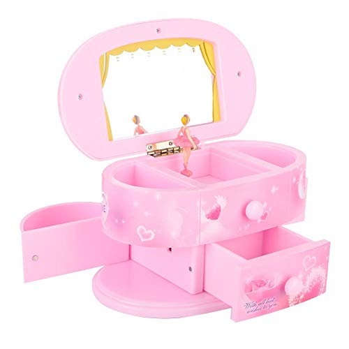 Herzform Ballerina Schmuckschatulle, Tanzschmuck Aufbewahrungsschachtel Ballerina Geschenke Klassische Spieluhr, für kleine Mädchen für Mädchen(Pink) von Yeelur