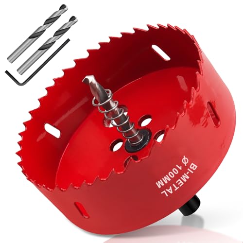 Yeepeo Lochsäge 100mm, Universal HSS M42 Bi-Metall Lochsägen, Lochkreissäge mit Sechskant-Schaft und Bohrer Lochbohrer Set Bohrkrone für Holz, Rigips, Trockenbau, Kunststoffe, 1 Stück Rot Yeepeo Lochsäge 100mm, Universal HSS M42 Bi-Metall Lochsägen, Lochkreissäge mit Sechskant-Schaft und Bohrer Lochbohrer Set Bohrkrone für Holz, Rigips, Trockenbau, Kunststoffe, 1 Stück Rot von Yeepeo
