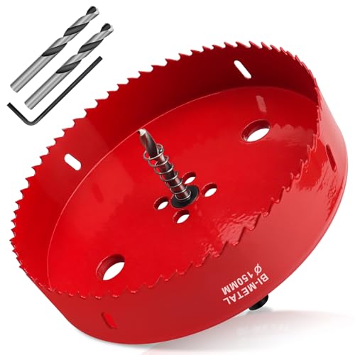 Yeepeo Lochsäge 150mm, Universal HSS M42 Bi-Metall Lochsägen, Lochkreissäge mit Sechskant-Schaft und Bohrer Lochbohrer Set Bohrkrone für Holz, Rigips, Trockenbau, Kunststoffe, 1 Stück Rot Yeepeo Lochsäge 150mm, Universal HSS M42 Bi-Metall Lochsägen, Lochkreissäge mit Sechskant-Schaft und Bohrer Lochbohrer Set Bohrkrone für Holz, Rigips, Trockenbau, Kunststoffe, 1 Stück Rot von Yeepeo