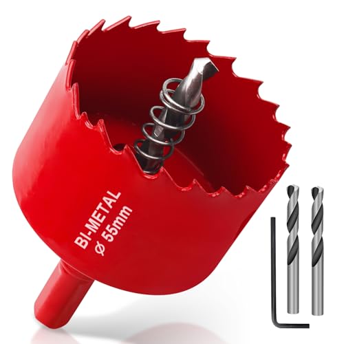 Yeepeo Lochsäge 55mm, Universal HSS M42 Bi-Metall Lochsägen, Lochkreissäge mit Sechskant-Schaft und Bohrer Lochbohrer Set Bohrkrone für Holz, Rigips, Trockenbau, Kunststoffe, 1 Stück Rot Yeepeo Lochsäge 55mm, Universal HSS M42 Bi-Metall Lochsägen, Lochkreissäge mit Sechskant-Schaft und Bohrer Lochbohrer Set Bohrkrone für Holz, Rigips, Trockenbau, Kunststoffe, 1 Stück Rot von Yeepeo