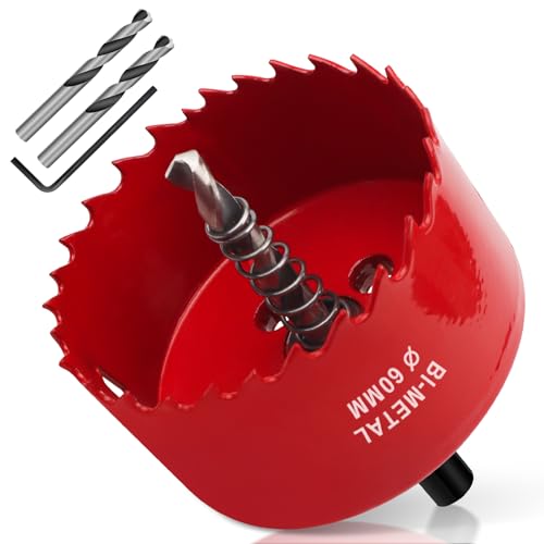 Yeepeo Lochsäge 60mm, Universal HSS M42 Bi-Metall Lochsägen, Lochkreissäge mit Sechskant-Schaft und Bohrer Lochbohrer Set Bohrkrone für Holz, Rigips, Trockenbau, Kunststoffe, 1 Stück Rot Yeepeo Lochsäge 60mm, Universal HSS M42 Bi-Metall Lochsägen, Lochkreissäge mit Sechskant-Schaft und Bohrer Lochbohrer Set Bohrkrone für Holz, Rigips, Trockenbau, Kunststoffe, 1 Stück Rot von Yeepeo
