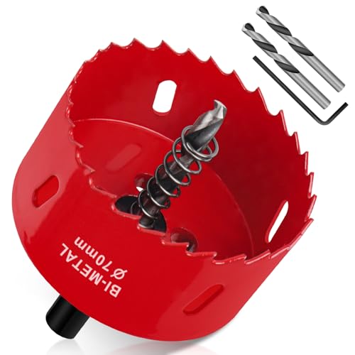 Yeepeo Lochsäge 70mm, Universal HSS M42 Bi-Metall Lochsägen, Lochkreissäge mit Sechskant-Schaft und Bohrer Lochbohrer Set Bohrkrone für Holz, Rigips, Trockenbau, Kunststoffe, 1 Stück Rot von Yeepeo