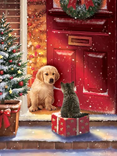 Yeerum DIY 5D Diamond Painting Weihnachten Katze und Hund Komplett Zubehör Weihnachten Tier-Stickerei Diamant-Malerei Komplettset Kreuzstich Kristall Strass Dekoration für Haus 30 x 40 cm von Yeerum