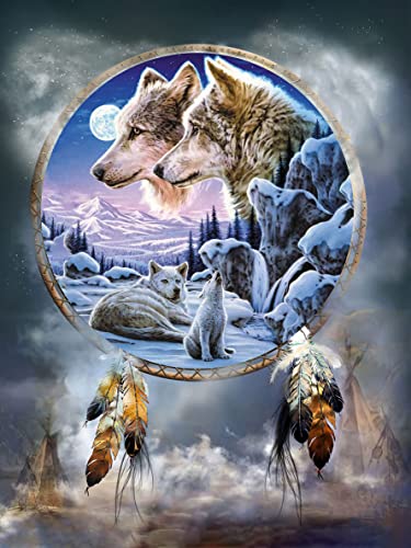 Yeerum DIY 5D Diamond Painting Wolf Traumfänger, 5D Diamant Painting Tier Full Malen Nach Zahlen Erwachsene Stickerei Strass Kreuzstich 30x40 cm von Yeerum