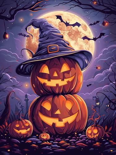 Yeerumo DIY Diamond Painting Zubehör Halloween Full Set, 5D Malerei Diamant Painting Bilder Kürbis Kristallstickerei Kreuzstich Home Schlafzimmer Büro Wanddekoration 30x40cm von Yeerumo