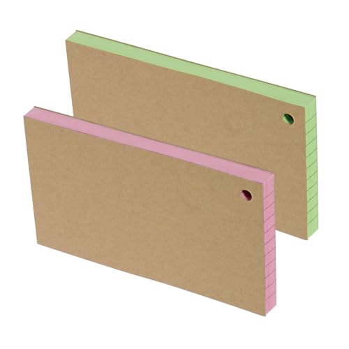 100 farbige Notizkarten – 7,6 x 12,7 cm Lernkarten mit Ring, liniert und verschiedene Farben für Studium, Schule, Zuhause, Büro und Memo (Rosa + Hellgrün) von Yeetandoo