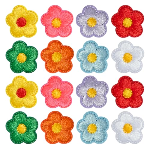 Bügelbilder, Sonnenblumen-Aufnäher, 2,1 x 2,3 cm (B x H), bunt, bestickte Applikationen für Jacken, Jeans, Taschen, Hüte, Bastelset zum Aufnähen (8 Farben, Sonnenblumen, 16 Stück), 16 Stück von Yeetandoo