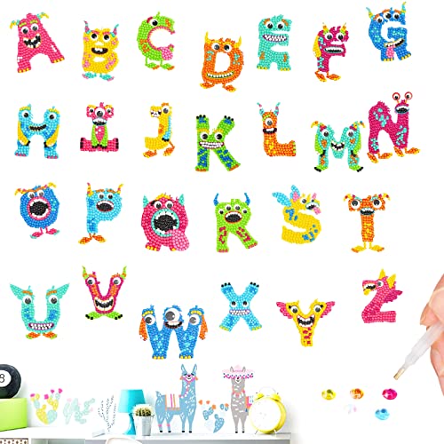 Yefun Diamond Painting für Kinder - Ungeheuer Alphabet Aufkleber, DIY Spielzeug Sticker, Décoration Arts Kits Tolles von Yefun