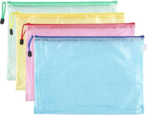 Yehanxue 4 x Netz-Reißverschlusstaschen, A4-Dokumenten-Netztaschen mit Reißverschluss, wasserdichte Reißverschlusstaschen für Reisen, Schule, Bürogeräte und Zuhause von Yehanxue