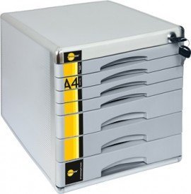 Hochwertige Schubladenbox Ablagebox passend für A4, abschließbar mit Schloss, mit 7 Fächern und Beschriftungsfeldern, aus Metall und Holz-Corpus, Farbe: silber/grau – 1 Stück Hochwertige Schubladenbox Ablagebox passend für A4, abschließbar mit Schloss, mit 7 Fächern und Beschriftungsfeldern, aus Metall und Holz-Corpus, Farbe: silber/grau – 1 Stück von Yellow One